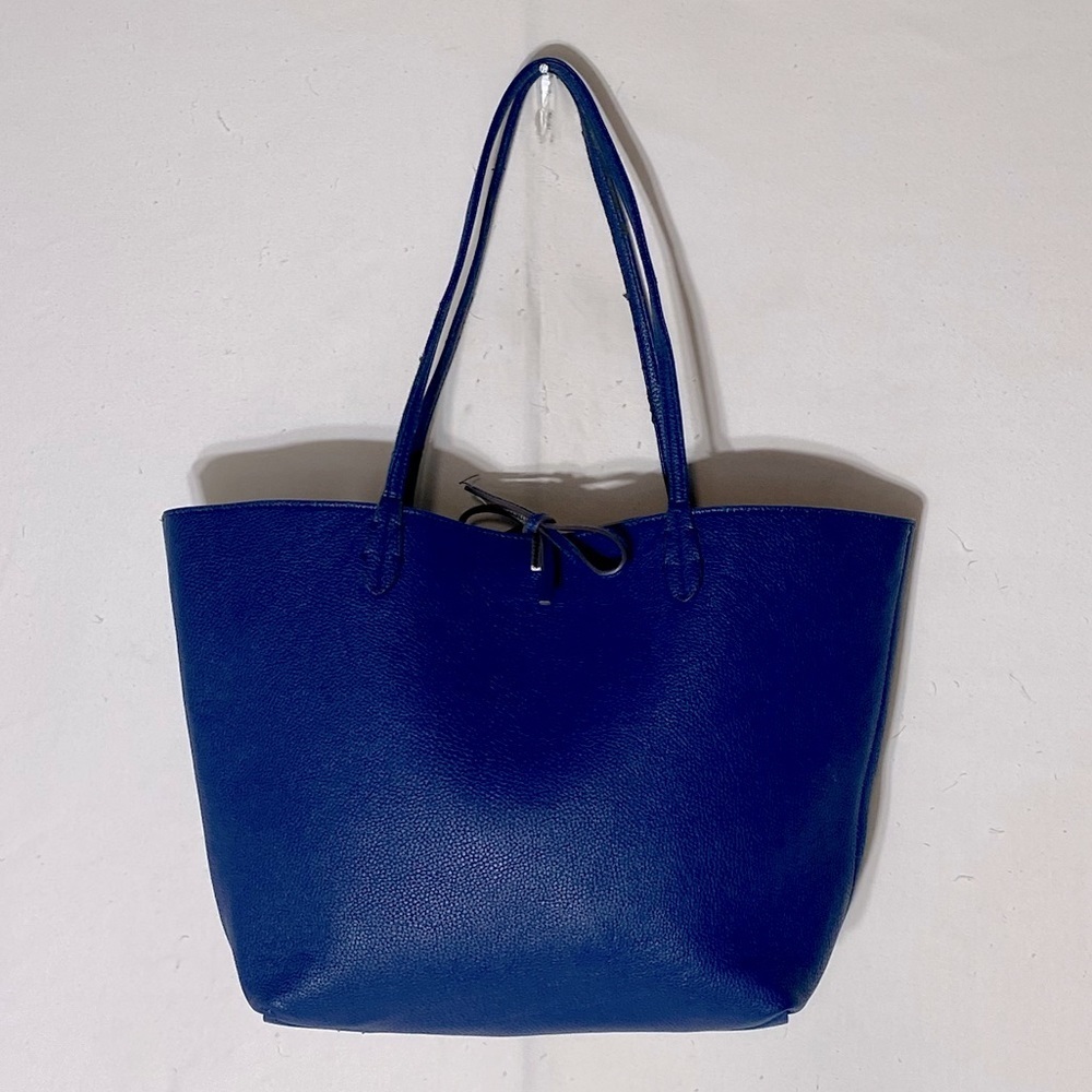 Blue Faux Leather Pebbled Textured Tote Bag Shoulder Bag